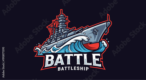 Stylized battleship logo with waves and 'BATTLE BATTLESHIP' text, designed for gaming or esports teams.