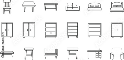 Line art furniture icons for home decor and design projects