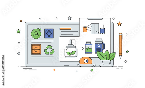 Green innovation in design simple design board displaying eco materials and a sketch of a sustainable product concept. Visual story of modern designers