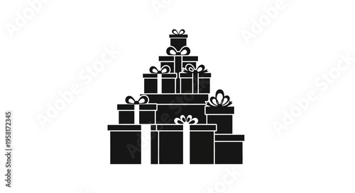 Black gifts stacked in pyramid shape.