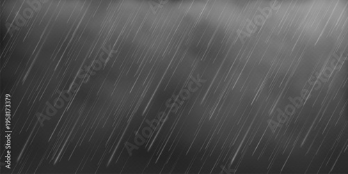 Illustration of falling rain with diagonal lines on a dark, cloudy background. Perfect for weatherrelated designs. The monochrome style adds drama and mood.