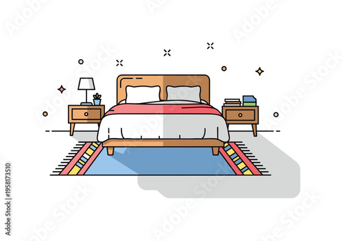 Stylish rug under bed scene with a visible patterned edge, subtle bedside elements, and soft shadows that emphasize texture and calm bedroom styling.