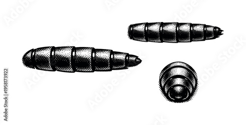 Pencil eraser end A pencil eraser end with metal ferrule, rubber eraser texture, and cylindrical attachment shown straight-on, angled, and side close-up views