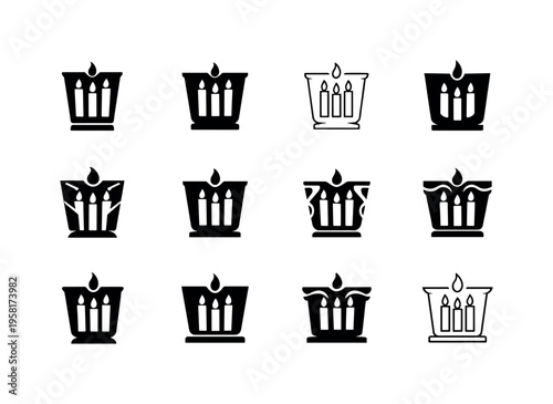 Crafting candles. Icon set. Set Logo of Crafting candles: candle mold. harmonious logo variations of the same emblematic concept, each with different artistic