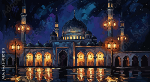 Beautiful Mosque at Night Time.