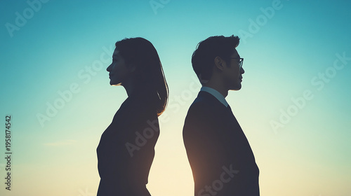 Couple Standing Back to Back in Silhouette