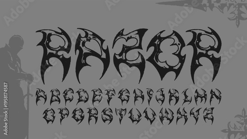 Fotografía Aggressive razor sharp neo tribal alphabet with distressed texture