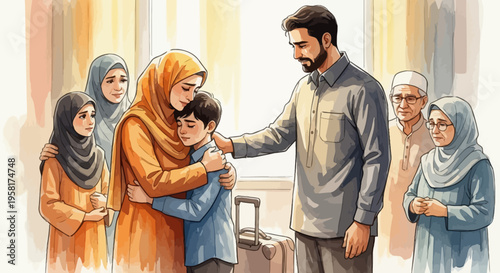 Family in traditional clothing standing together.