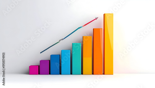 Colorful 3D bar graph showing positive growth trend with rising arrow indicator Free Download Colorful 3D bar graph showing positive growth trend with rising arrow indicator - GFXLoad