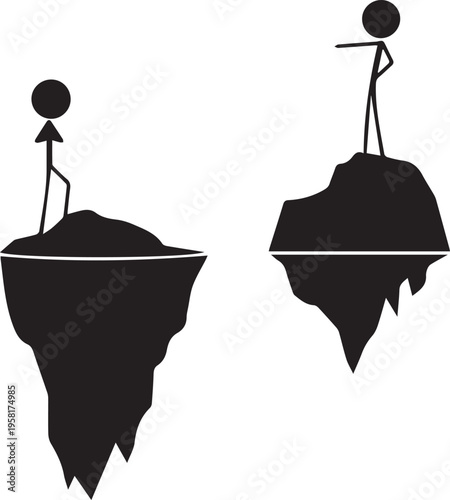 Two stick figures standing on separate cliffs with a gap between them