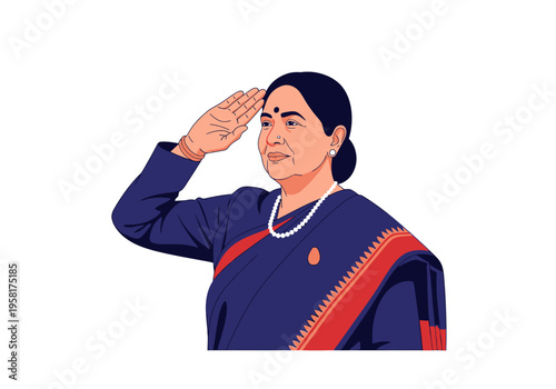 Indian Woman in Traditional Saree Saluting with Respect.