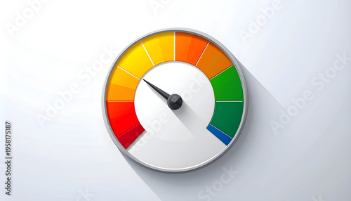 Colorful gauge displaying low performance measurement with speedometer in red section
