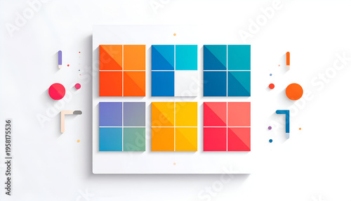Colorful square blocks arranged in grid with minimalist design and vibrant color scheme