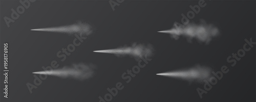 Realistic illustration of smoke trails in motion across a dark gradient background. The subtle blending of grays creates a dynamic sense of movement and depth.