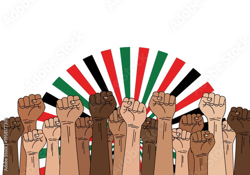 Diverse group of raised fists symbolizing unity and protest.