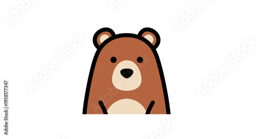 Brown Cartoon Bear Face Closeup.