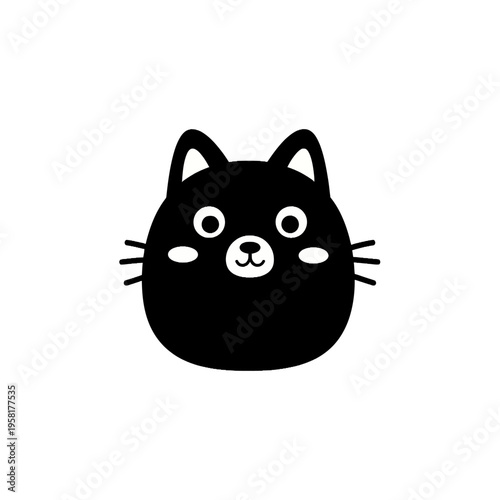 Black Cat Face Cartoon Character.
