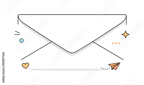 Envelope flap detail view. A clean close-up editorial illustration focusing on the envelope flap shape and fold. Precision, simplicity, and everyday