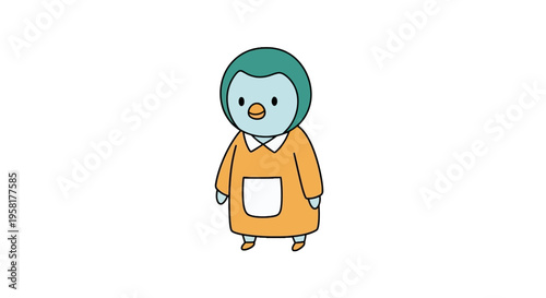 Cartoon penguin in orange dress.