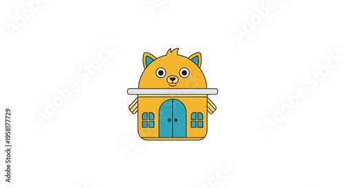 Cartoon Cat Holding House Object.