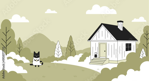 Black and white dog sitting outdoors.