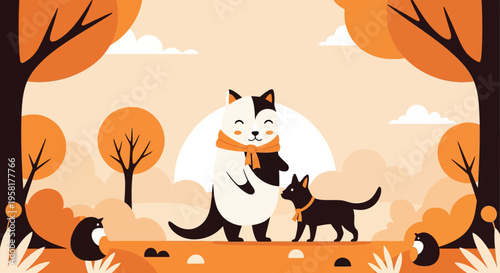 Black and white cat with scarf.