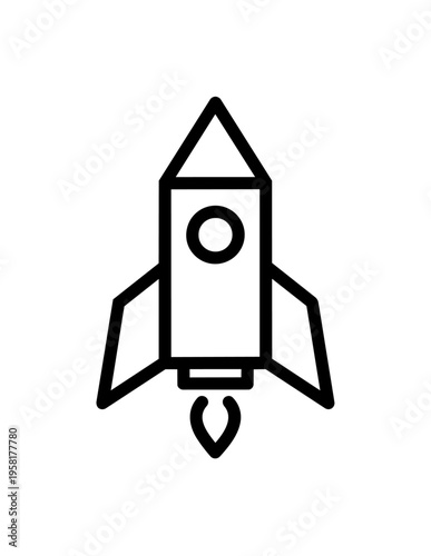 Black line art rocket ship icon.