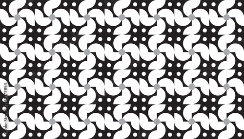 Black and white geometric seamless pattern with pinwheel motifs. Modern monochromatic ornamental vector background