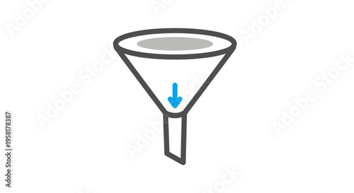Funnel with blue arrow pointing down.
