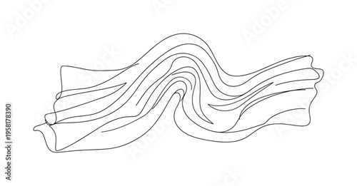 Soft Sheer Tulle. Minimalistic one-line drawing translucent tulle material flowing naturally, continuous single black line on white background, simple outline