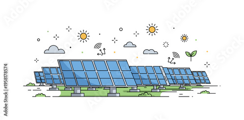 Solar power solar-powered street lights along a pathway representing clean energy, sustainable public infrastructure, and environmental care. Decorative stars