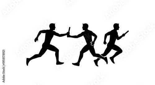 Three athletes running relay race.