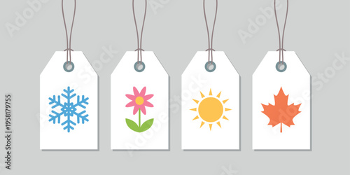 four seasons paper tag label set vector illustration