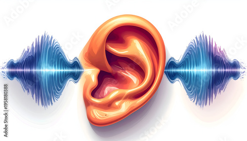 Human ear with sound waves illustration hearing concept vibrant colors art