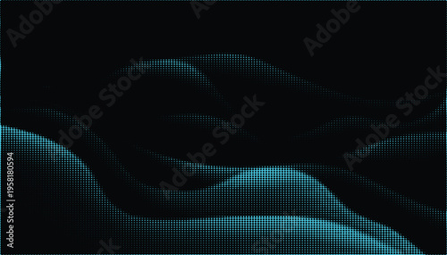 Abstract background with a halftone wave pattern in cyan and black, modern digital art design with flowing dots vector illustration