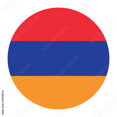 Circular vector illustration of the Armenian flag, isolated on white background.