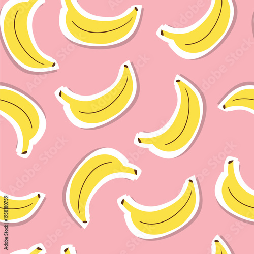 Exotic seamless pattern with yellow bananas on pink background. Perfect for packaging, website design, cards and textiles