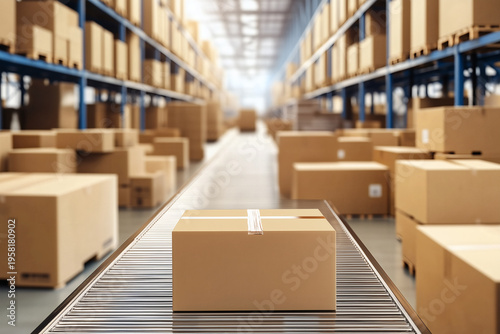 The neatly arranged cardboard boxes in the warehouse 