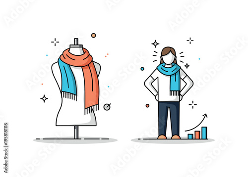 Elegant scarves and shawls displayed on a minimalist mannequin bust with soft folds and gentle shadows, creating a refined editorial feel for fashion content.