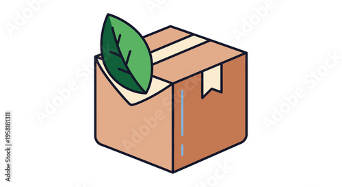 Cardboard Box Green Leaf Eco Friendly Packaging Sustainable Shipping Emblem Simple Adorned