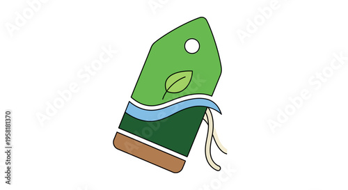 Green Angled Tag Leaf Wavy Lines Eco Friendly Natural Product Certification Price