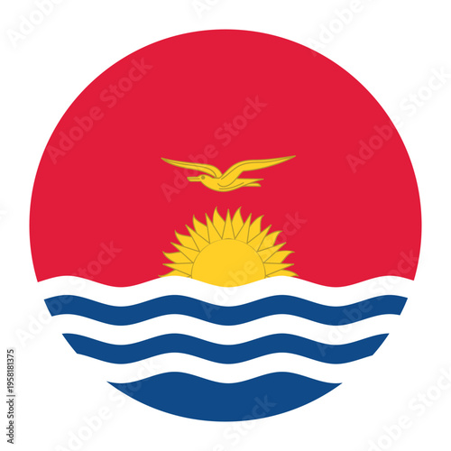 Circular vector illustration of the Kiribati flag, isolated on white background.