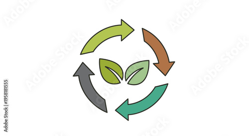 Recycling Arrows Circle Leaves Environmental Sustainability Concept Circular Economy Symbol Flow Colored