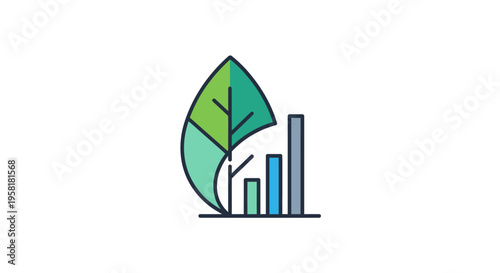 Green Leaf Growing Bar Chart Represents Eco Friendly Business Growth Sustainability Metrics