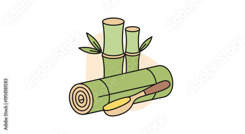 Bamboo Stalks Rolled Mat Spoon Represent Natural Materials Sustainable Lifestyle Products Green