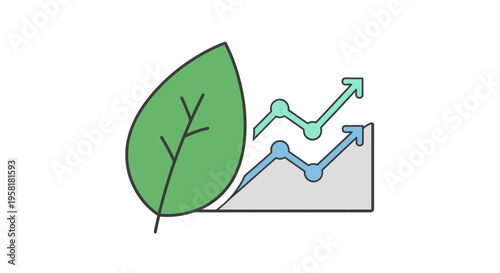 Green Leaf Upward Trending Arrows Symbolize Environmental Progress Positive Growth Trends Simple