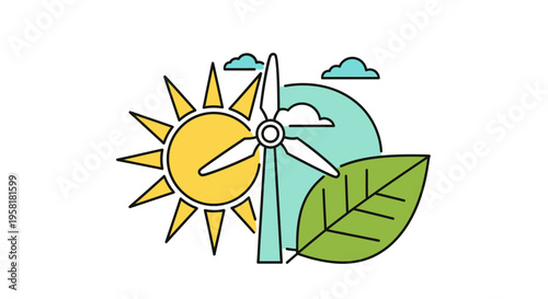 Sun Wind Turbine Leaf Represent Renewable Energy Sources Environmental Sustainability Concepts Green