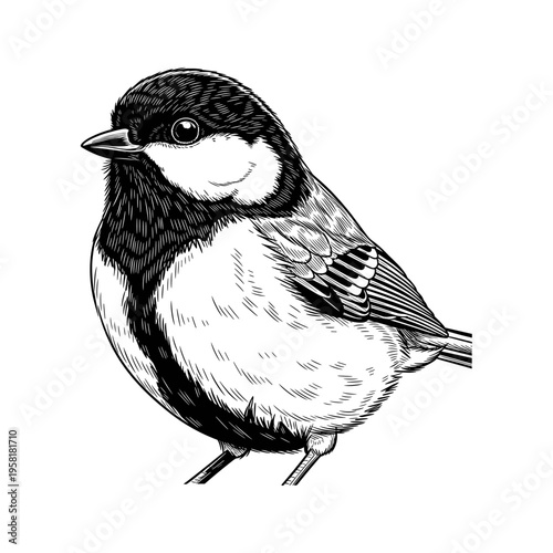 A small bird with a black head and white chest