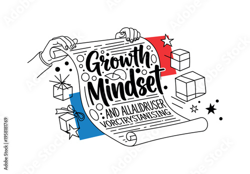 human hands unfolding long contract scroll abstract circles lines and geometric blocks symbolizing legal obligations black and white retro hands and scroll