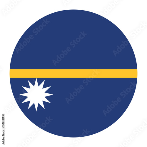 Circular vector illustration of the Nauru flag, isolated on white background.